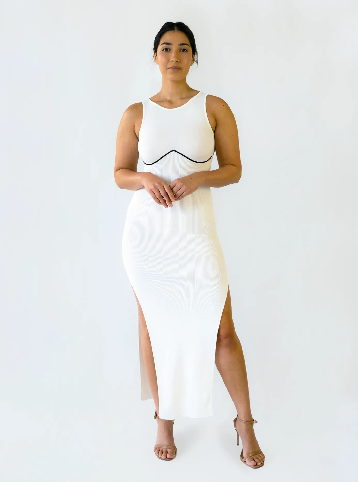 Underline Knit Dress- White