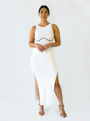 Underline Knit Dress- White