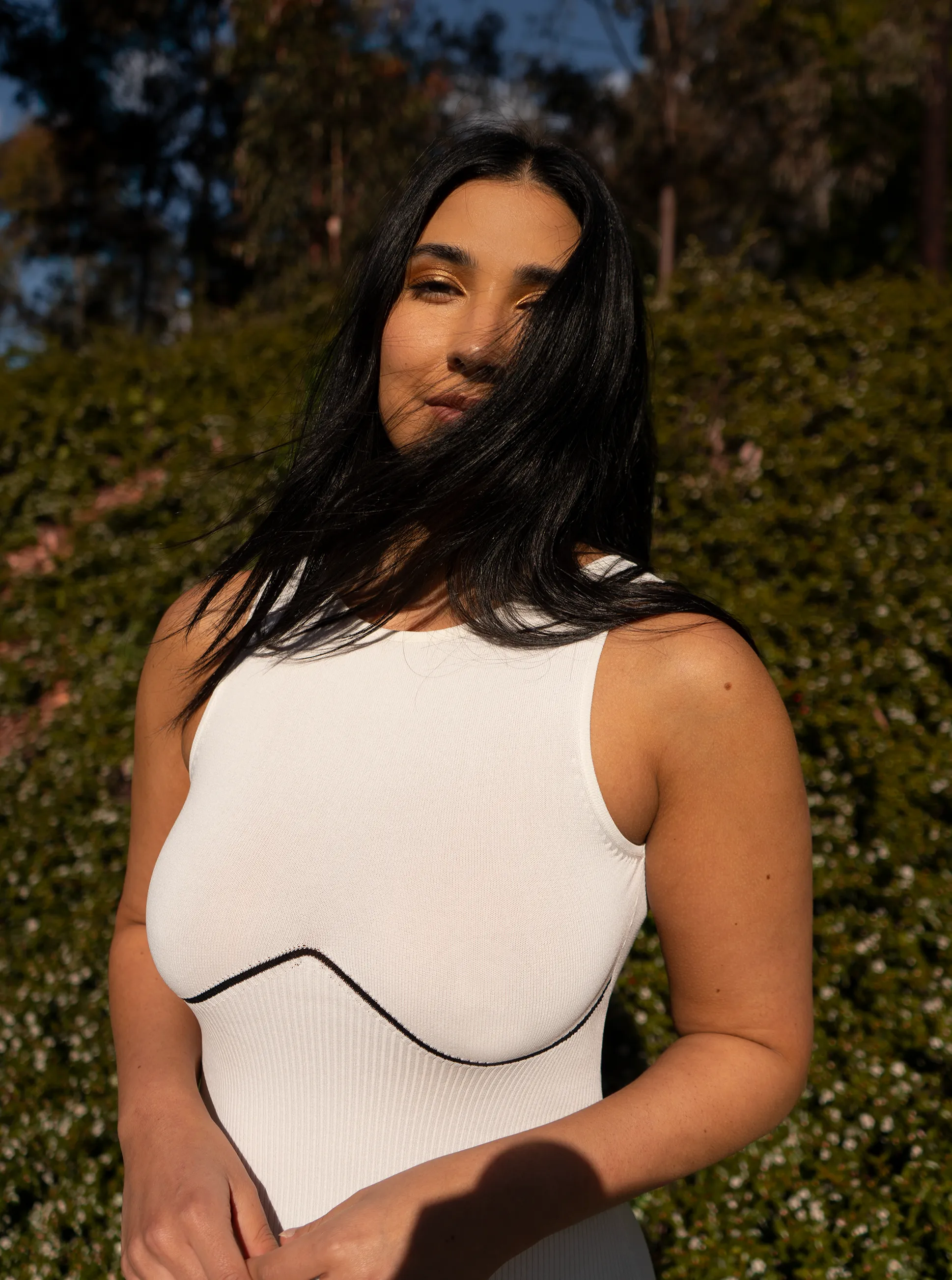 Underline Knit Dress- White