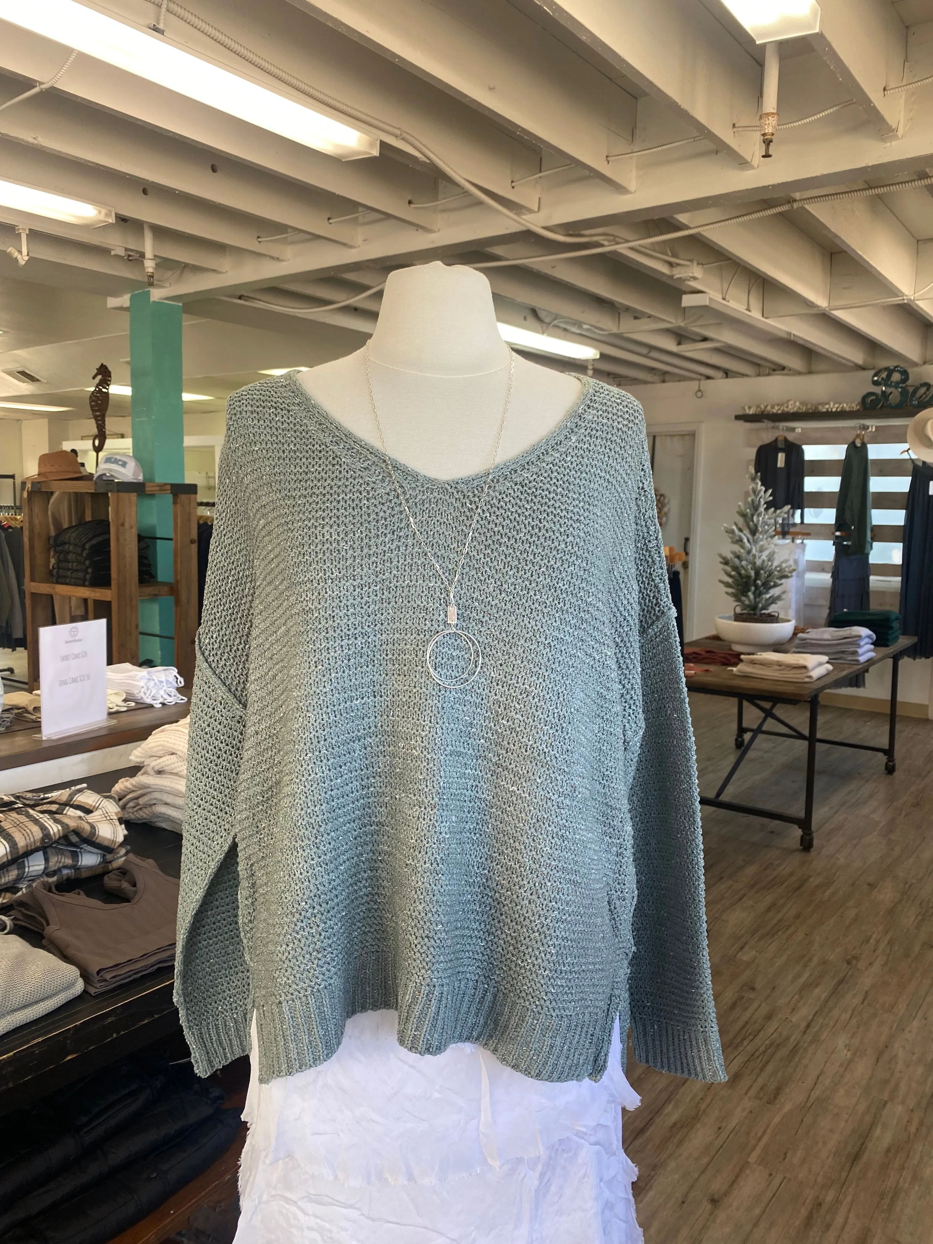 V-Neck Cable Knit Sweater