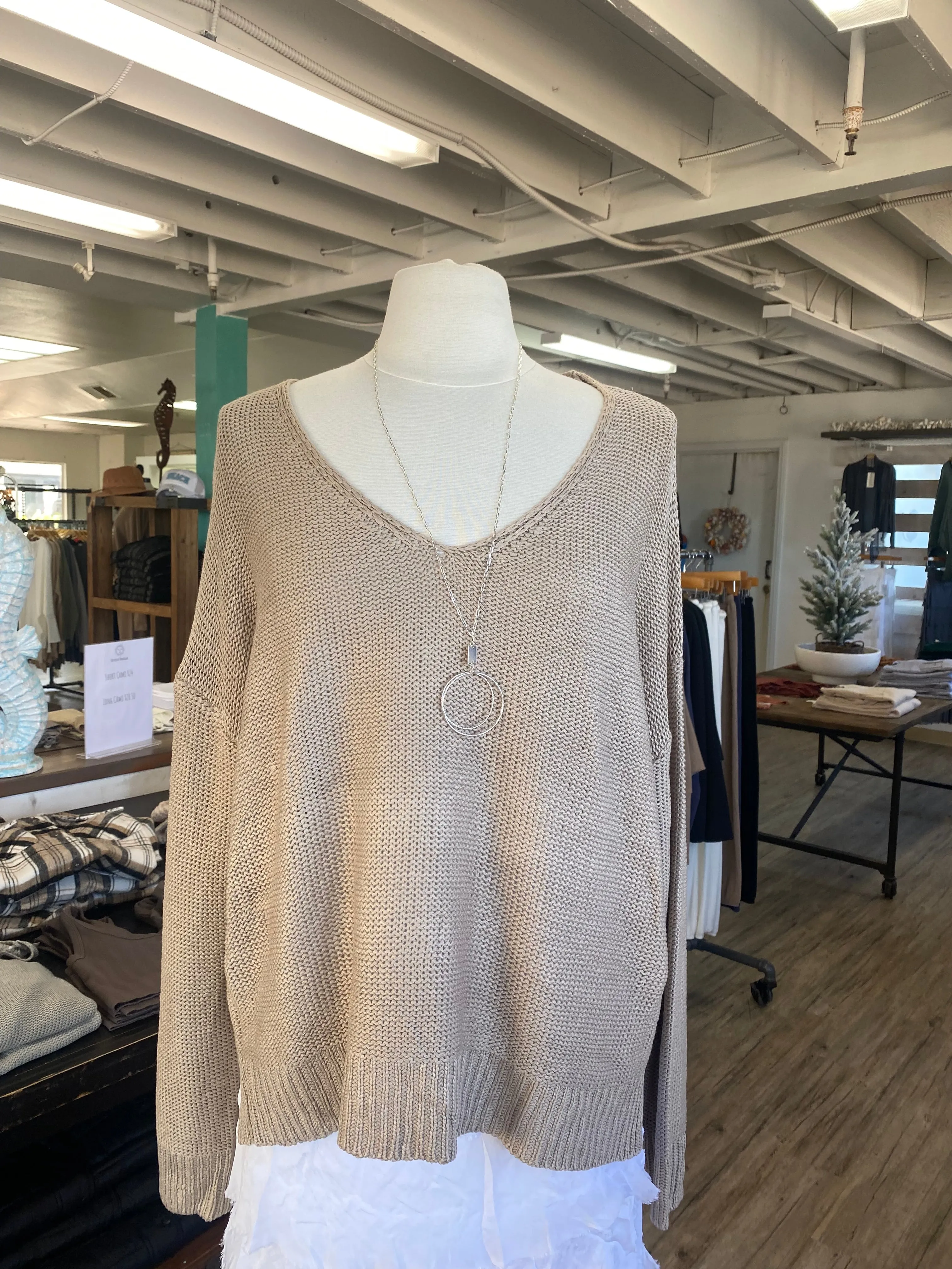 V-Neck Cable Knit Sweater
