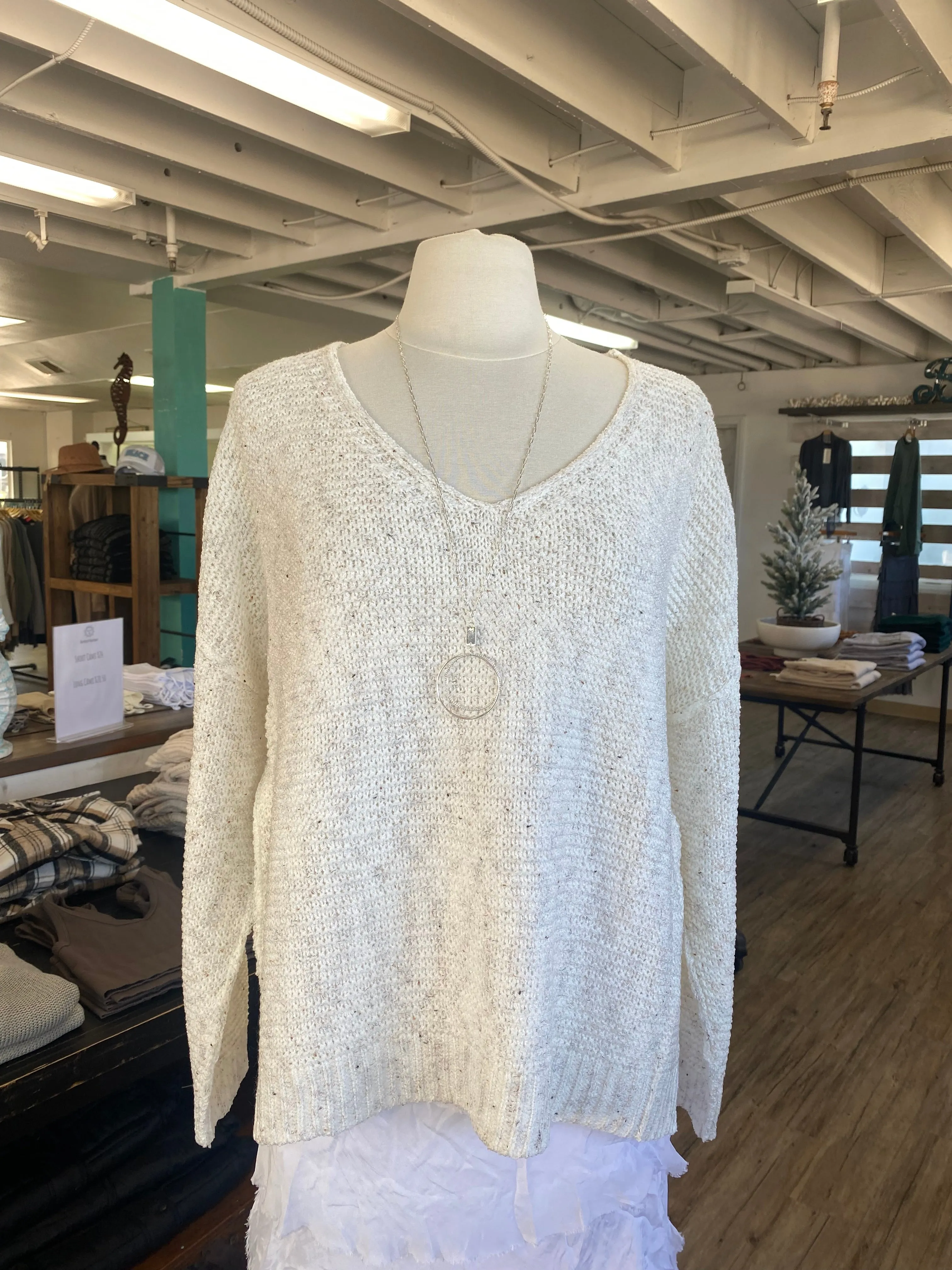 V-Neck Cable Knit Sweater