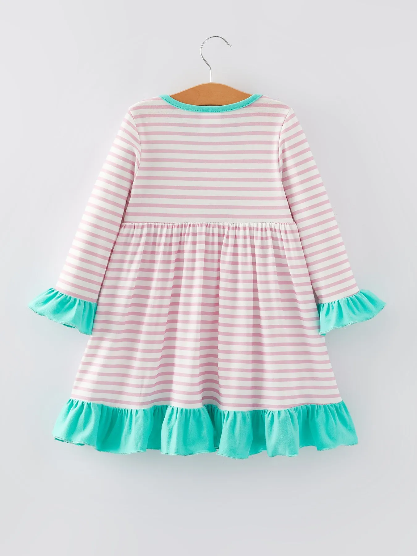 Valentine's Day Ruffle Stripe Smocking Embroidered Dress