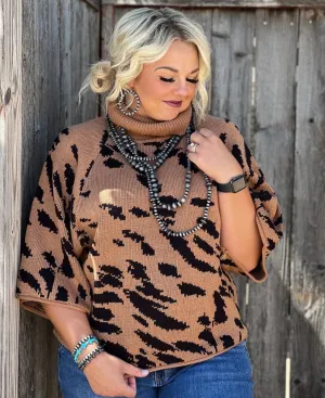Vanna Tan & Black Leopard Cowl Neck Sweater