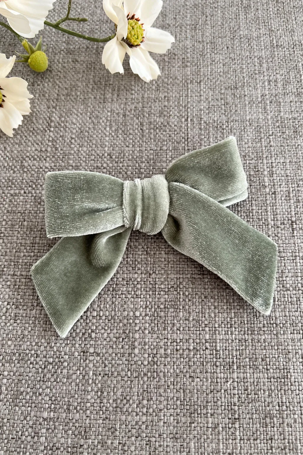 Velour Hair Bow - Sage (FINAL SALE)