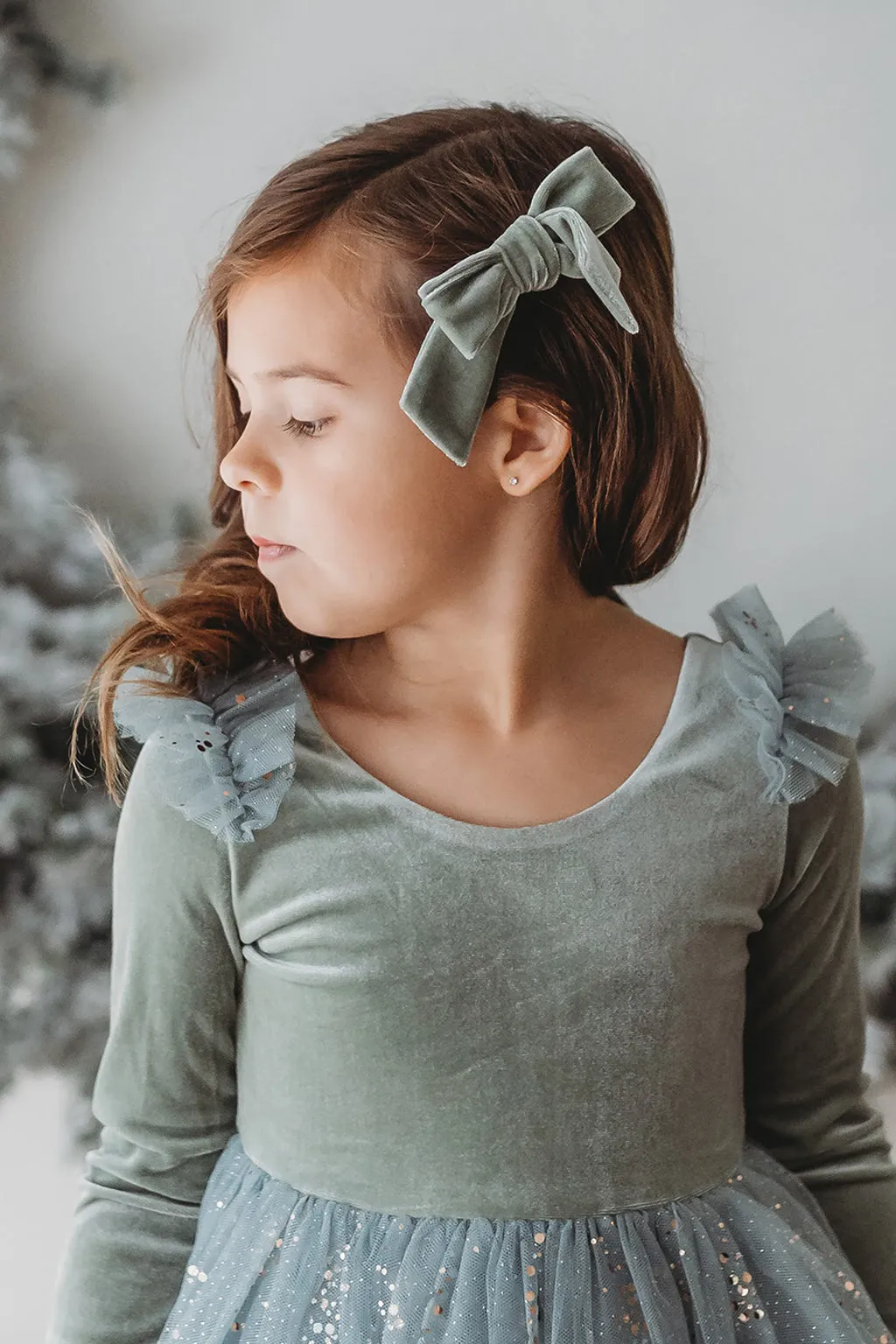 Velour Hair Bow - Sage (FINAL SALE)