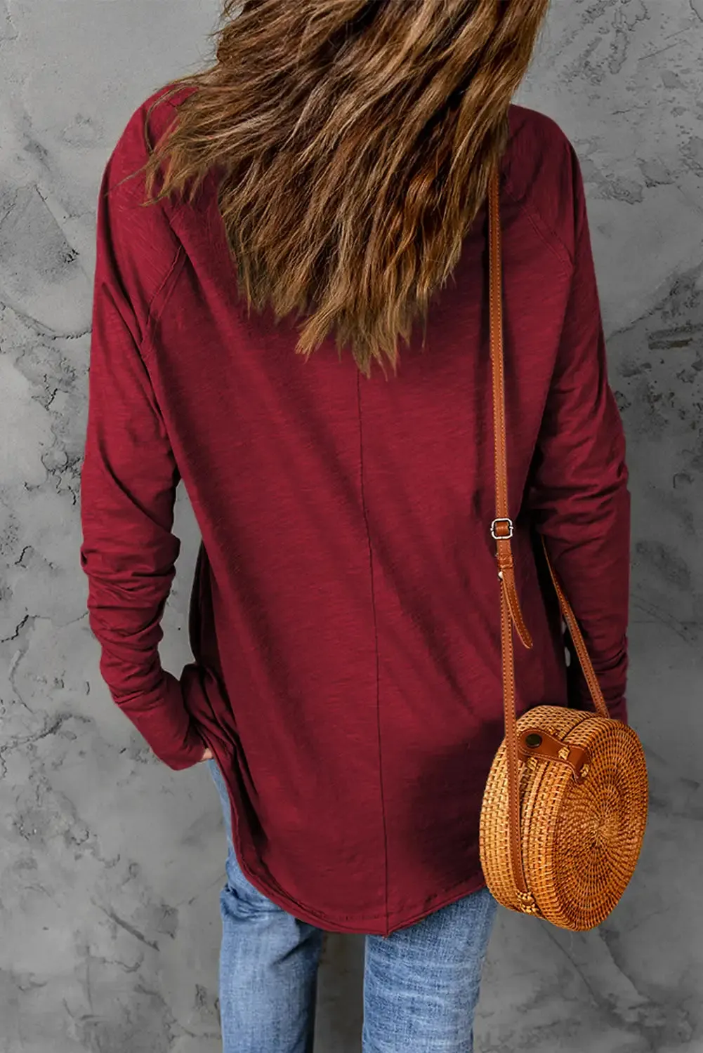 Vibrant Red Crew Neck Long Sleeve Top