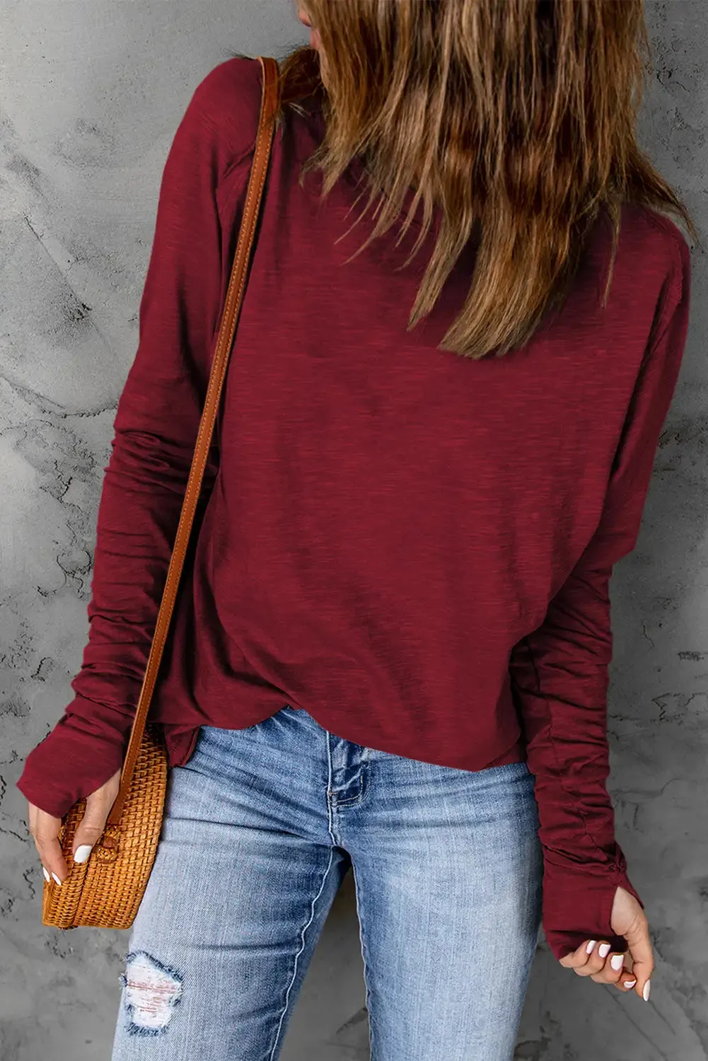 Vibrant Red Crew Neck Long Sleeve Top