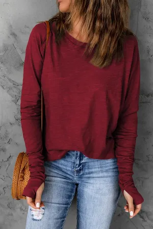 Vibrant Red Crew Neck Long Sleeve Top