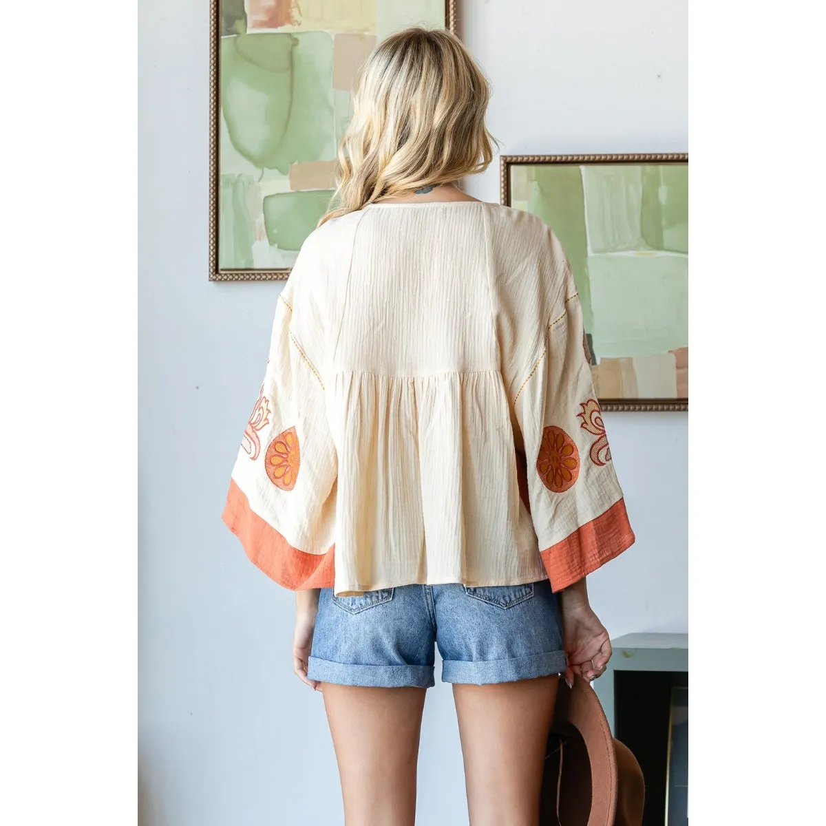 Vintage Embroidery Patch Gauze Top