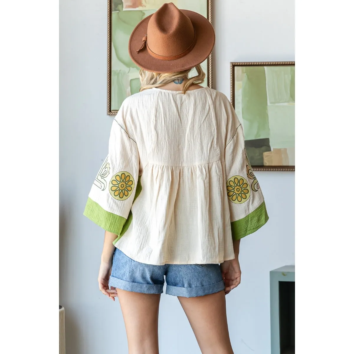 Vintage Embroidery Patch Gauze Top