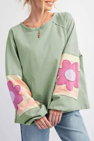 Vintage Green Floral Oversized Top