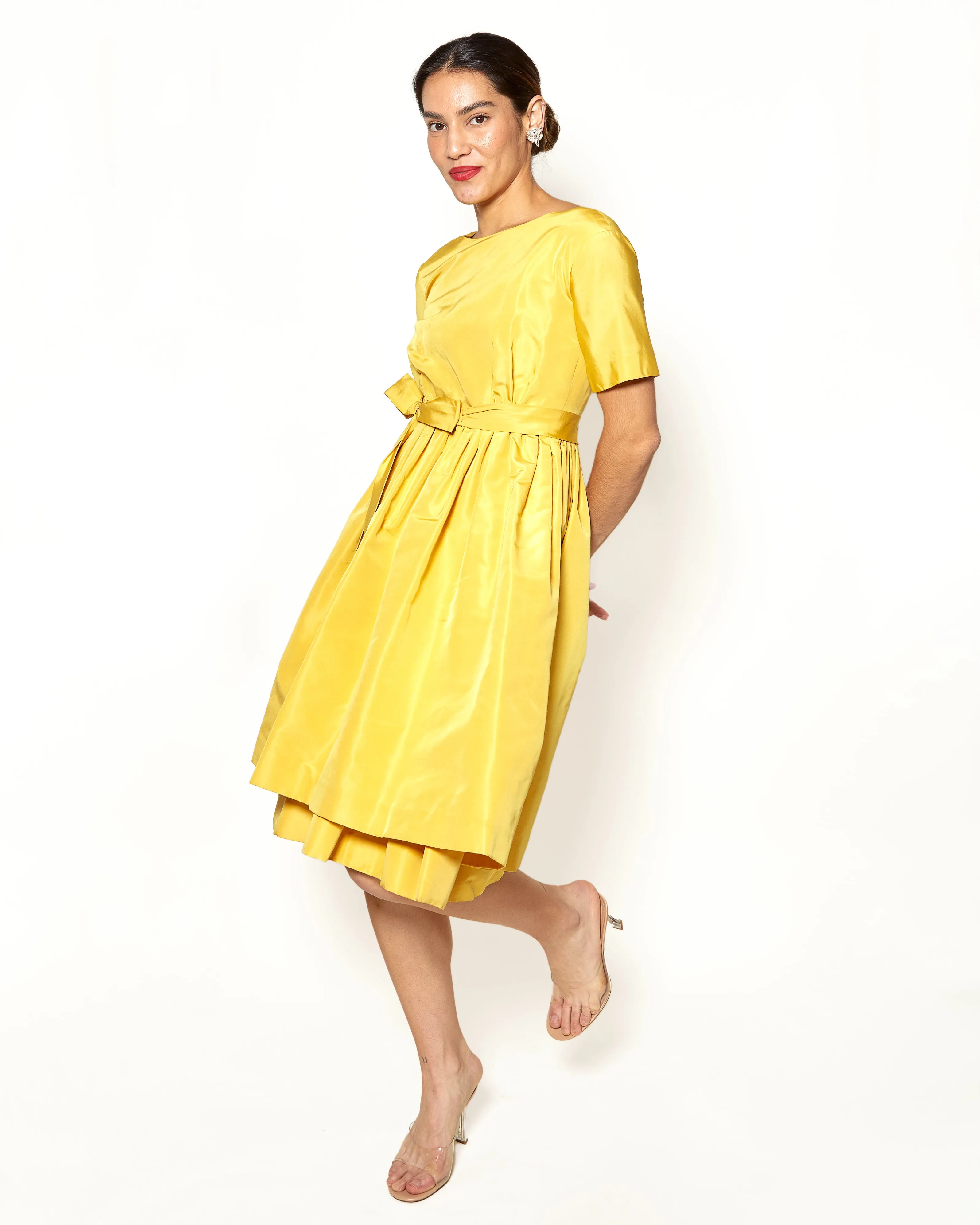 Vintage Henri Bendel Yellow 1950's Silk Cocktail Dress
