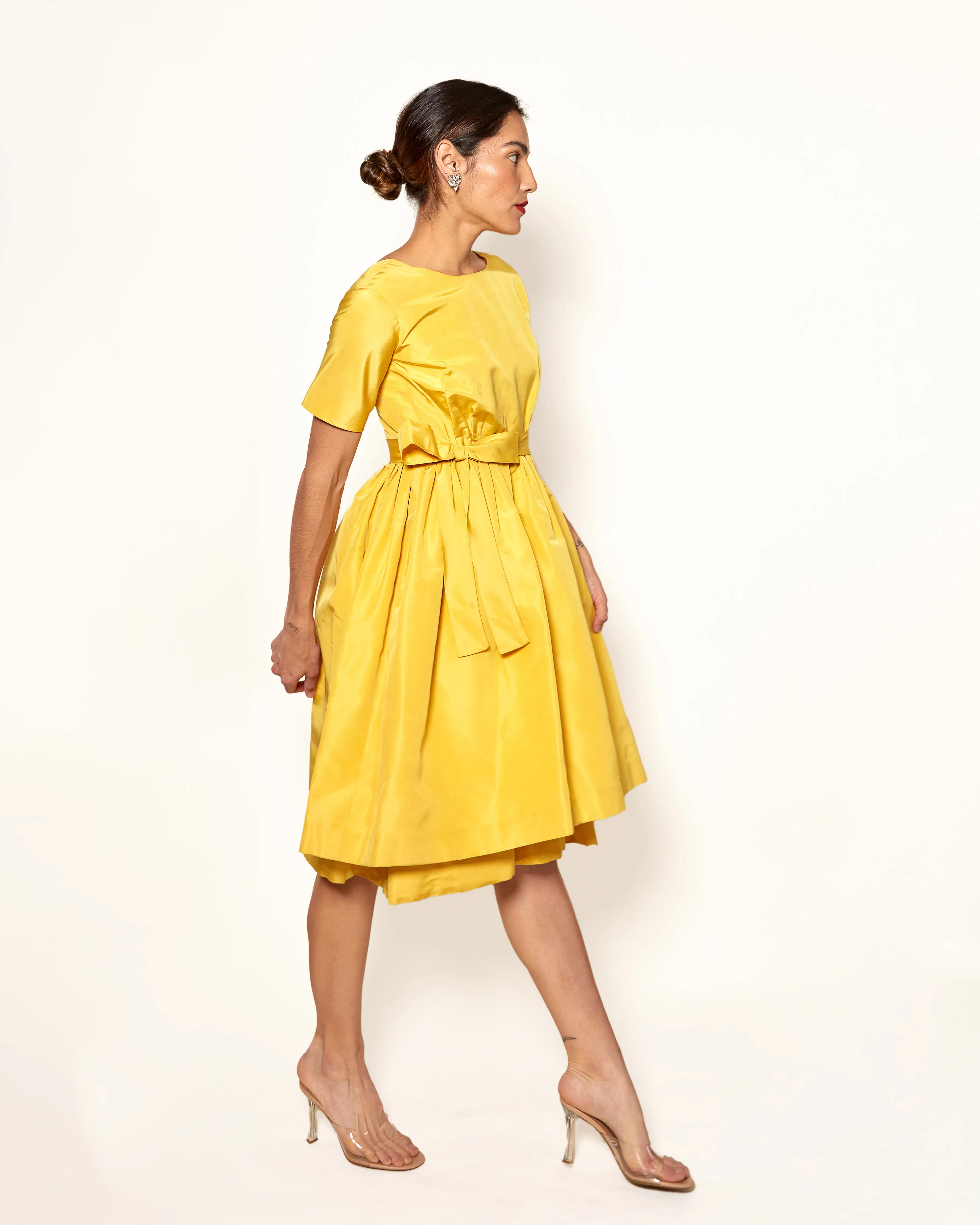 Vintage Henri Bendel Yellow 1950's Silk Cocktail Dress