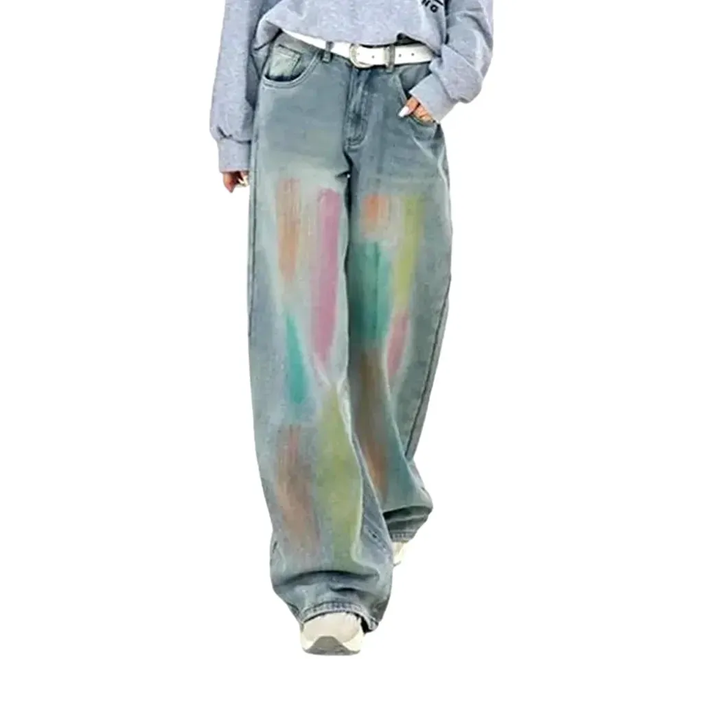 Vintage printed loose fit women's jeans