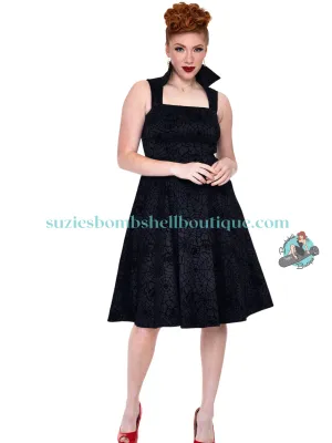 Voodoo Vixen Floral Spider Web Flocked Flare Dress