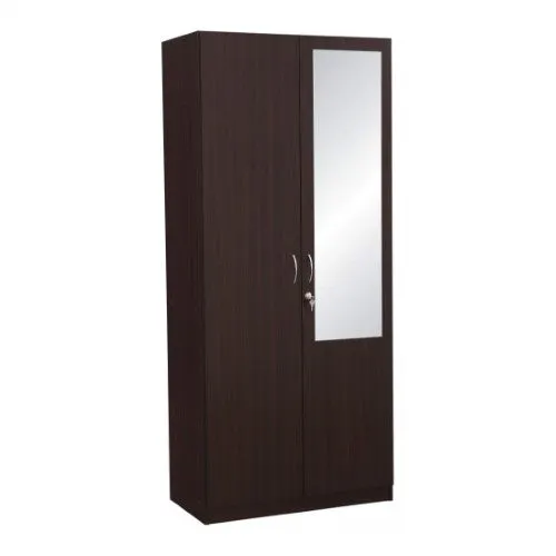 Walnut 2 Door Wardrobe with Mirror 2 Shelves and Hanging Space for Clothes |2 Door Wardrobe for Bedroom