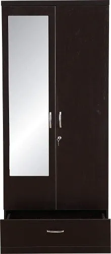 Walnut 2 Door Wardrobe with Mirror, 2 Shelves, Drawer and Hanging Space for Clothes |Wardrobe for Bedroom | Wardrobe for Clothes