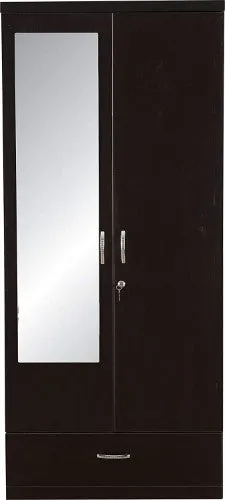Walnut 2 Door Wardrobe with Mirror, 2 Shelves, Drawer and Hanging Space for Clothes |Wardrobe for Bedroom | Wardrobe for Clothes