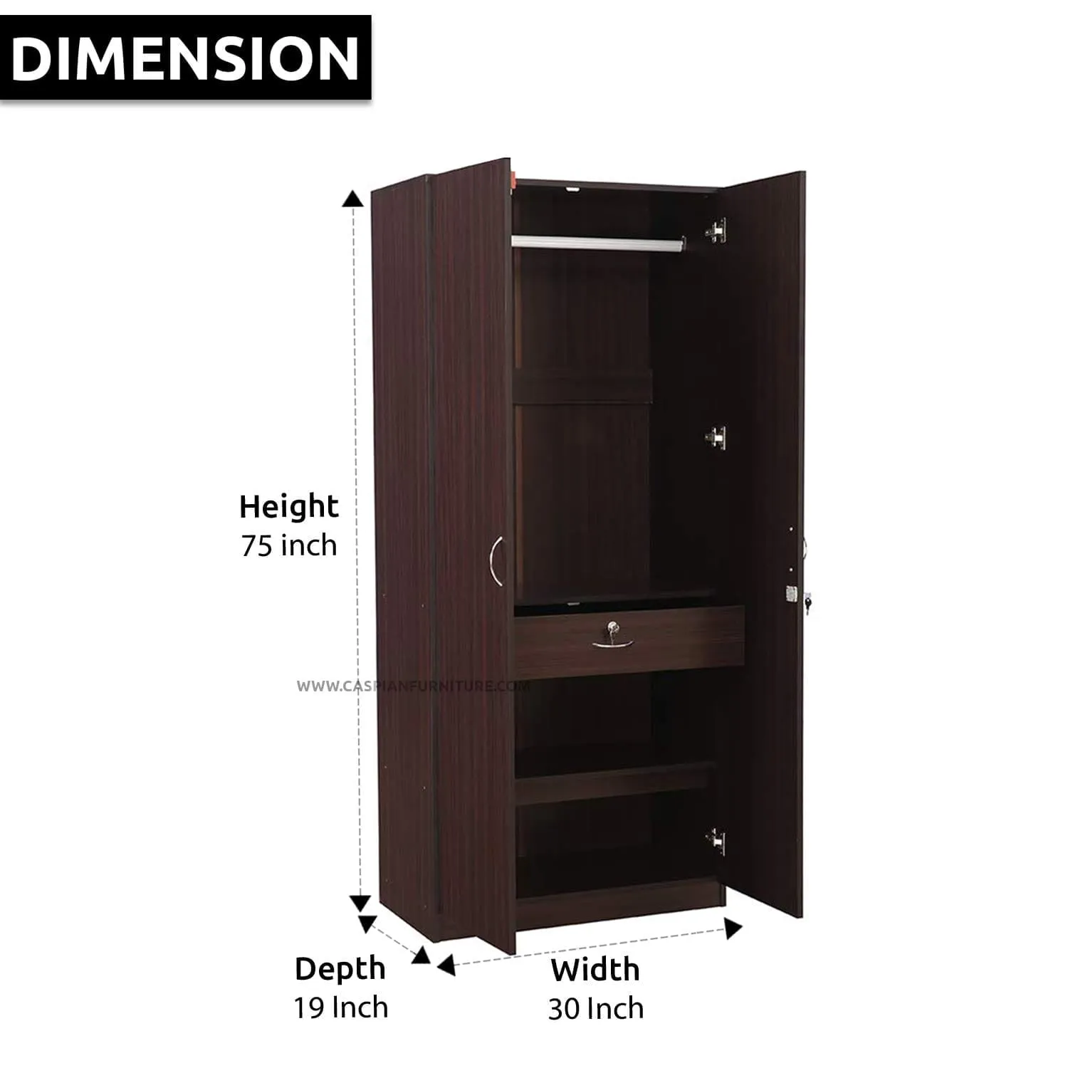 Walnut Colour 3 Door Wardrobe with Mirror,Drawer, Shelves and Hanging Space for Clothes | Wardrobe for Clothes | Cupboard | Almirah