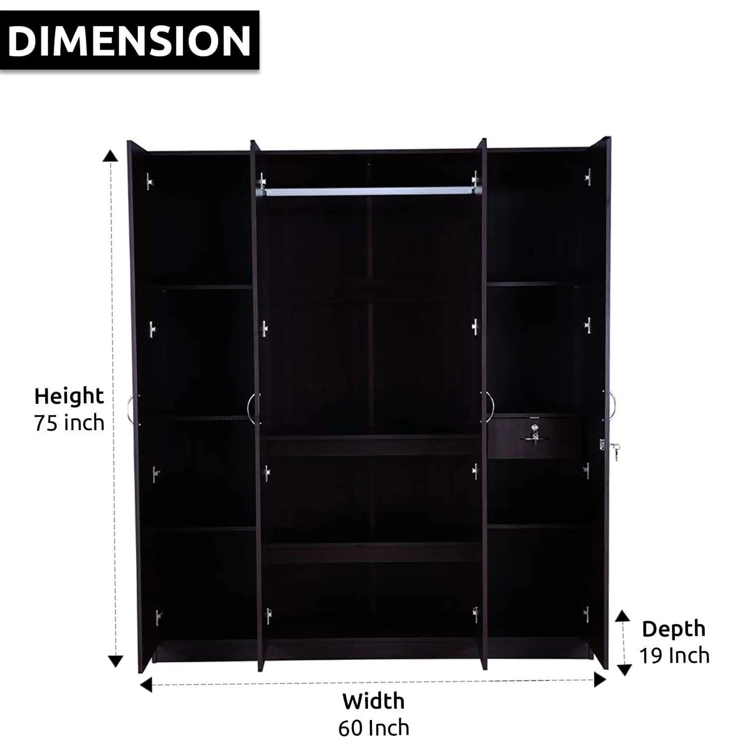 Walnut Colour 3 Door Wardrobe with Mirror,Drawer, Shelves and Hanging Space for Clothes | Wardrobe for Clothes | Cupboard | Almirah