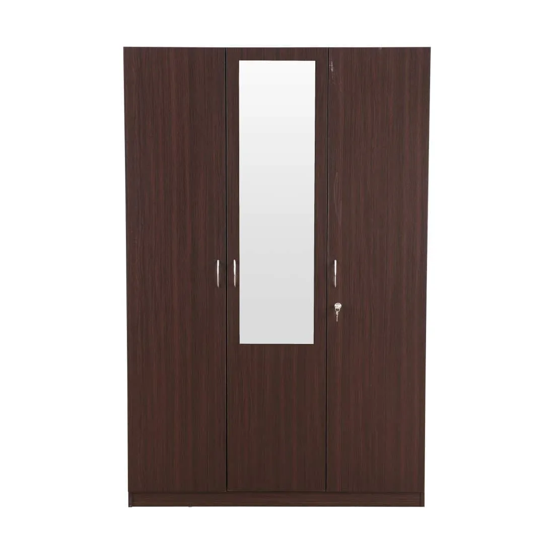 Walnut Colour 3 Door Wardrobe with Mirror,Drawer, Shelves and Hanging Space for Clothes | Wardrobe for Clothes | Cupboard | Almirah