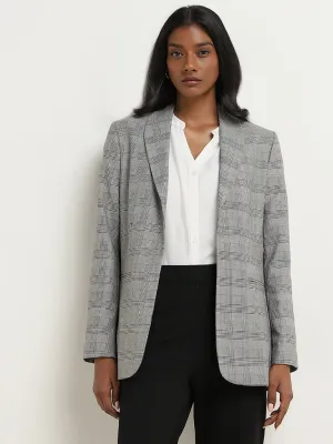 Wardrobe Grey Houndstooth Checkered Blazer