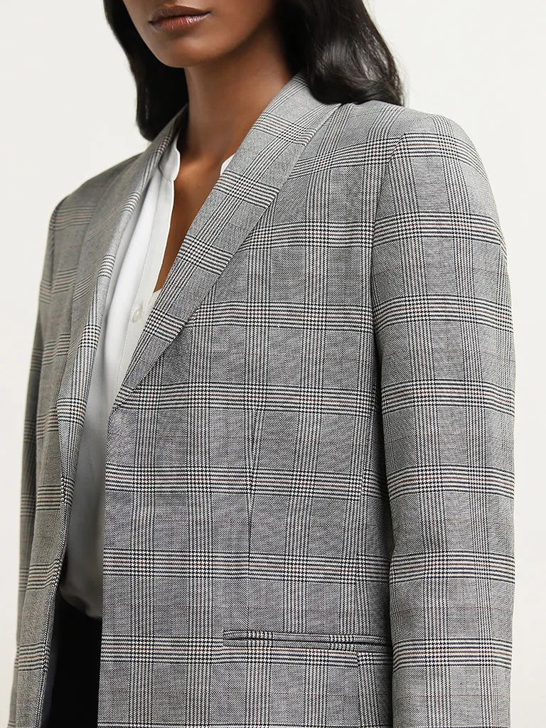 Wardrobe Grey Houndstooth Checkered Blazer