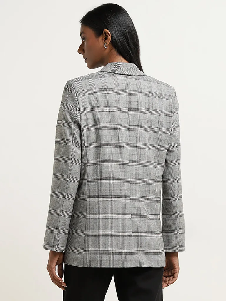 Wardrobe Grey Houndstooth Checkered Blazer
