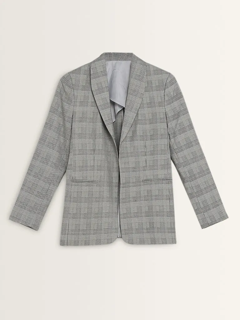 Wardrobe Grey Houndstooth Checkered Blazer