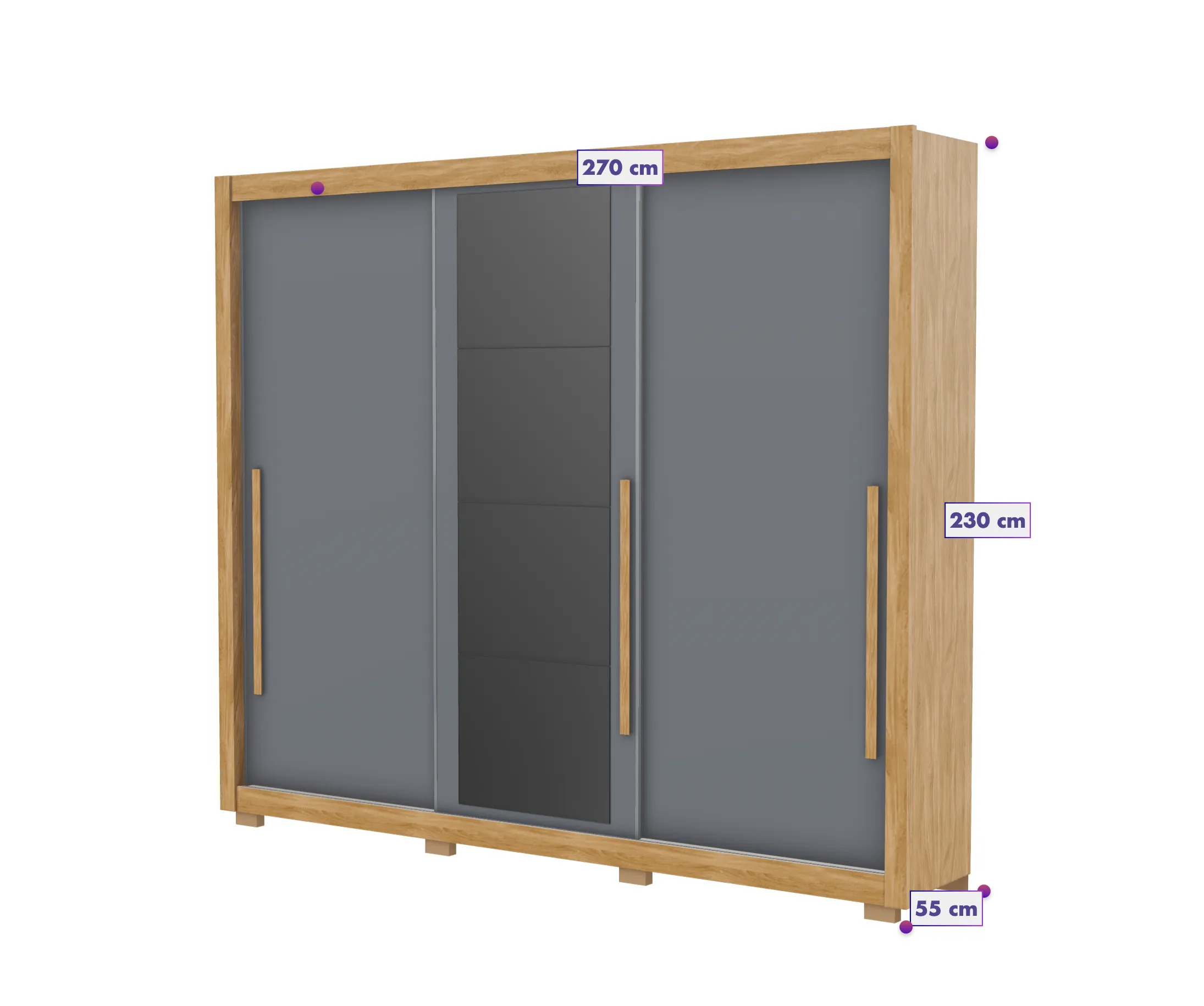 Wardrobe Monaco - Gray   Mirror