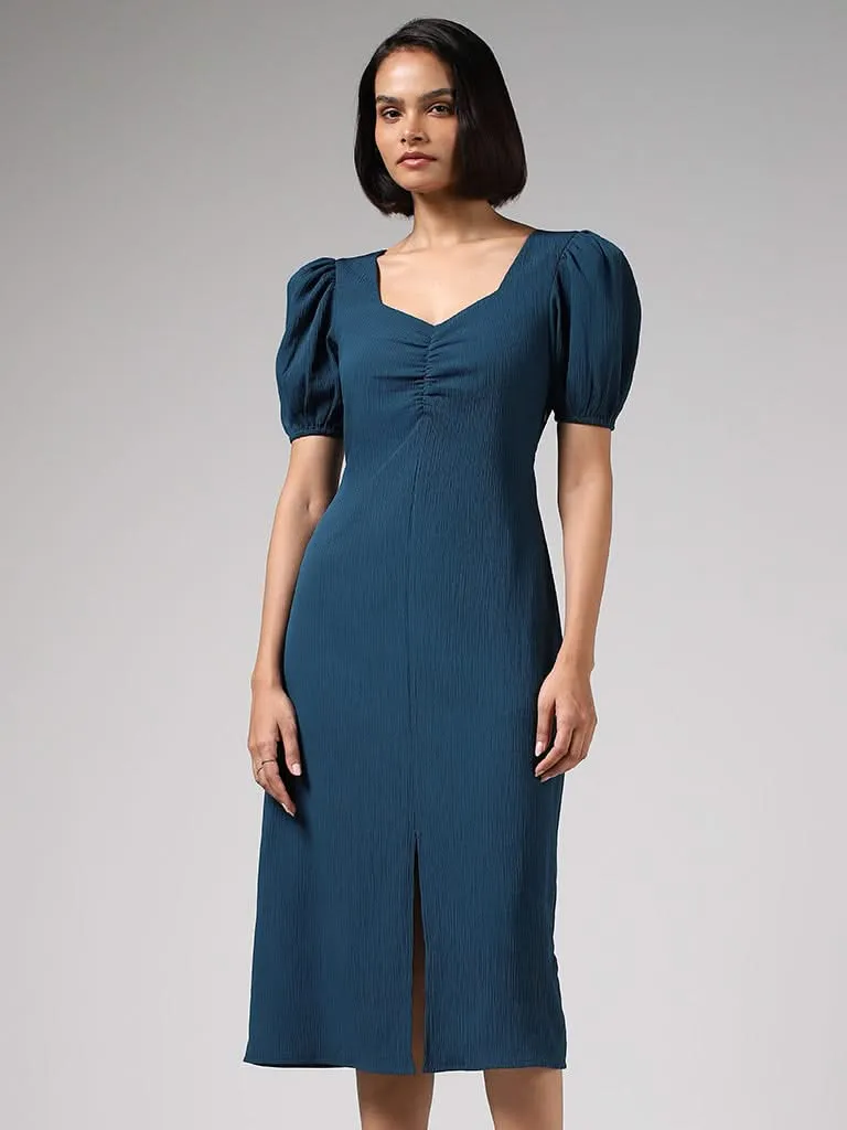 Wardrobe Solid Blue Midi Dress