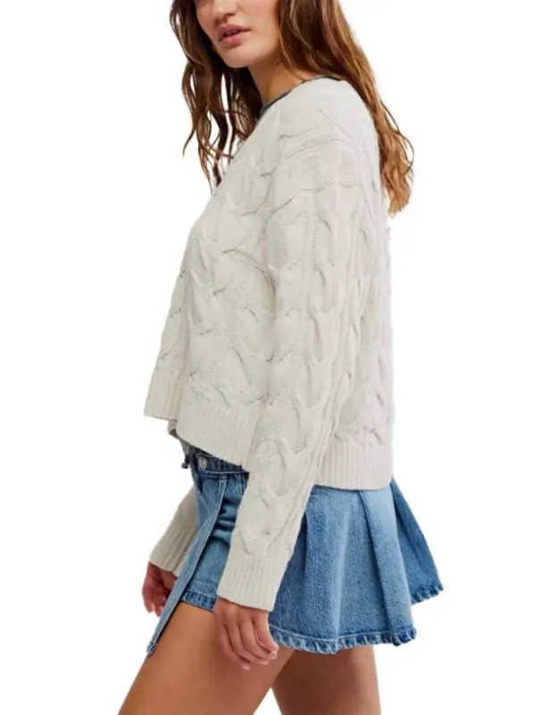 Washed Cable V-Neck Sweater