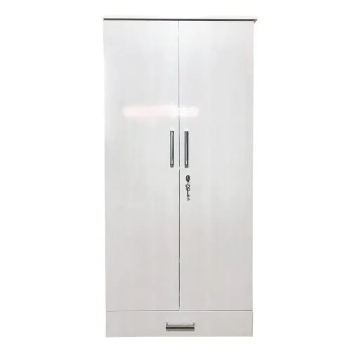 White 2 Door Wardrobe with Locker, 3 Drawers, 4 Shelves |2 Door Wardrobe for Bedroom | Wardrobe for Clothes |