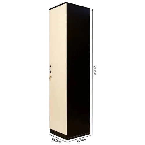 White and Coffee Colour Engineered Wood Single Door Wardrobe Cupboard with 4 Shelves and 1 Drawer