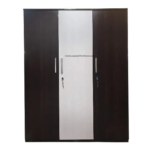 White and Walnut 3 Door Wardrobe with Drawers, Shelves and Hanging Space for Clothes