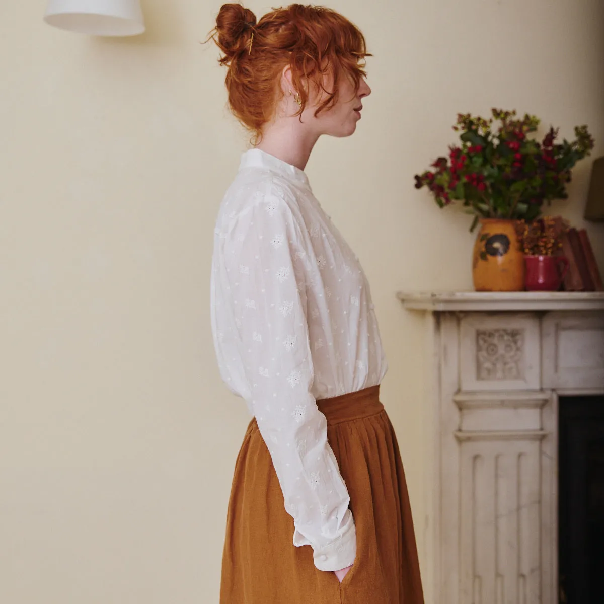 White Mandarin Collar Blouse