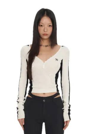 White Mermaid Straight Shoulder V-Neck Knitshirt