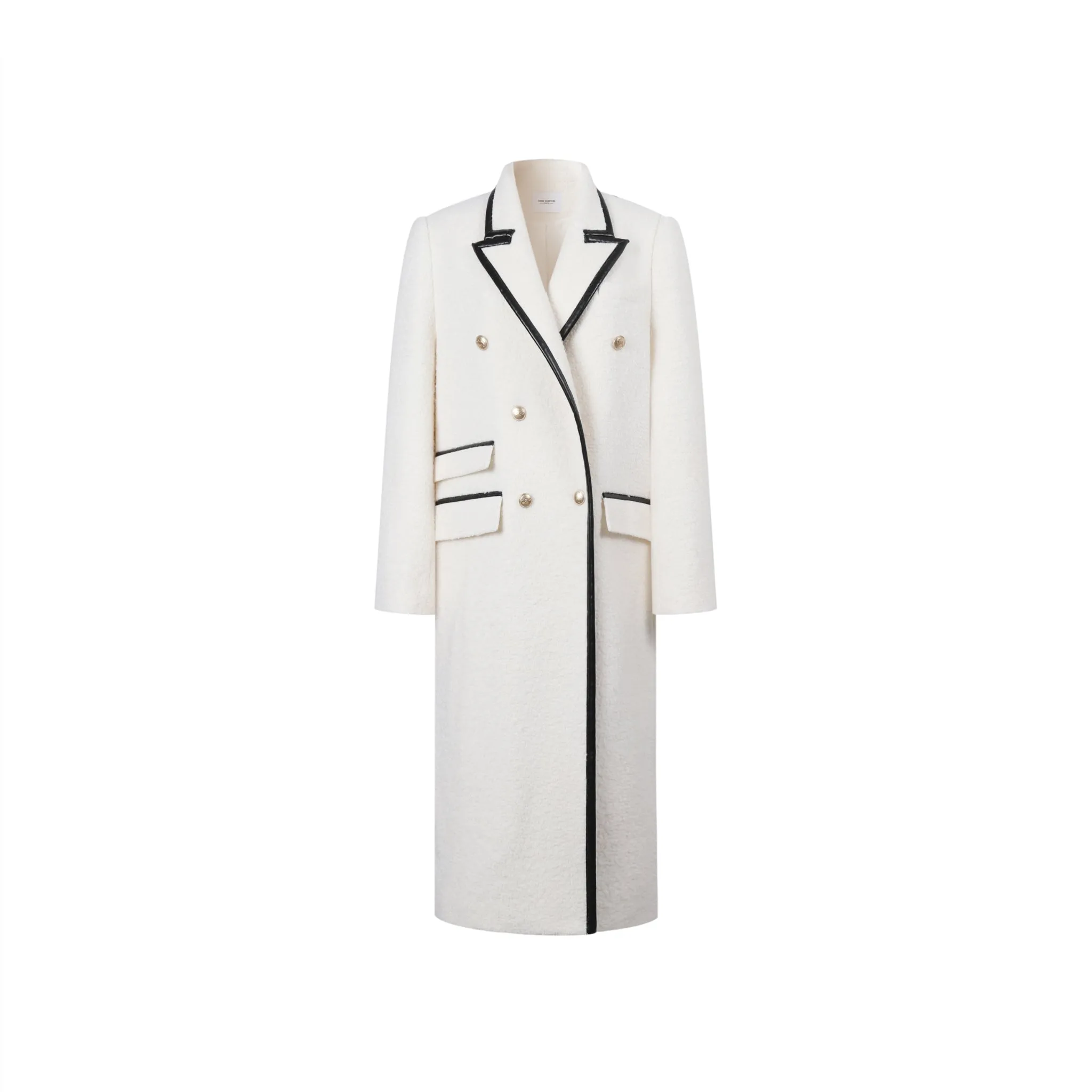 White Wool Tweed Patchwork Faux Leather Coat