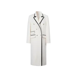 White Wool Tweed Patchwork Faux Leather Coat