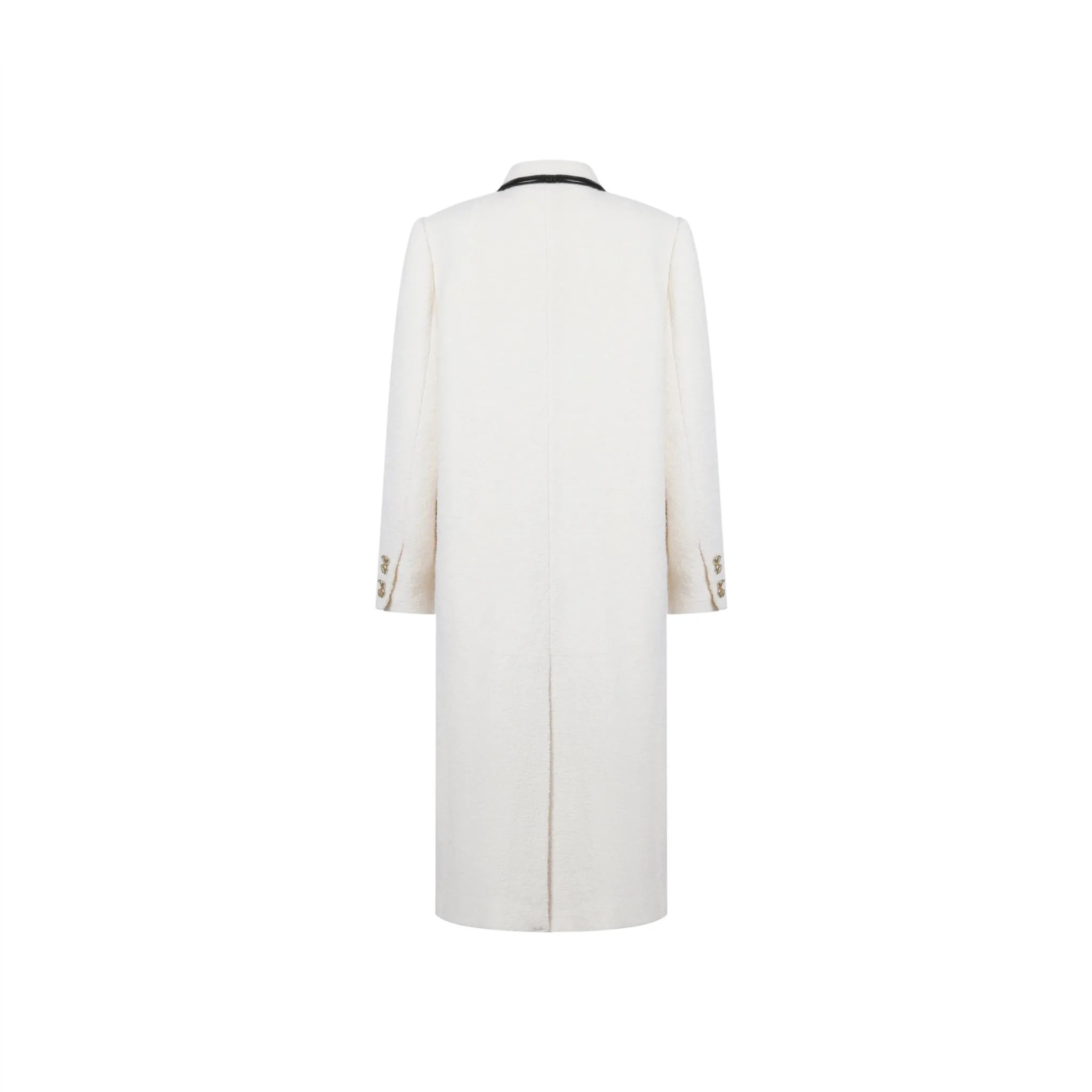 White Wool Tweed Patchwork Faux Leather Coat