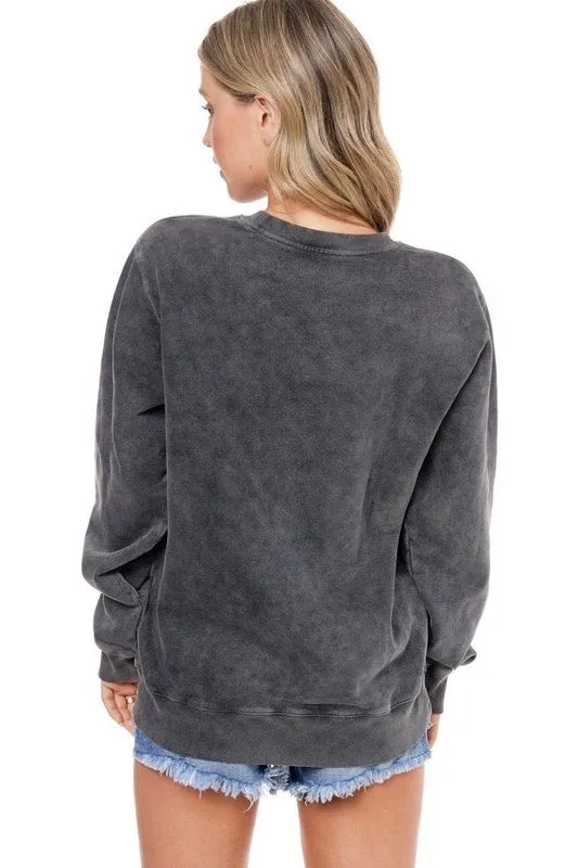 Wild & Free American Flag Bull Head Vintage Black Relaxed Fit Sweater