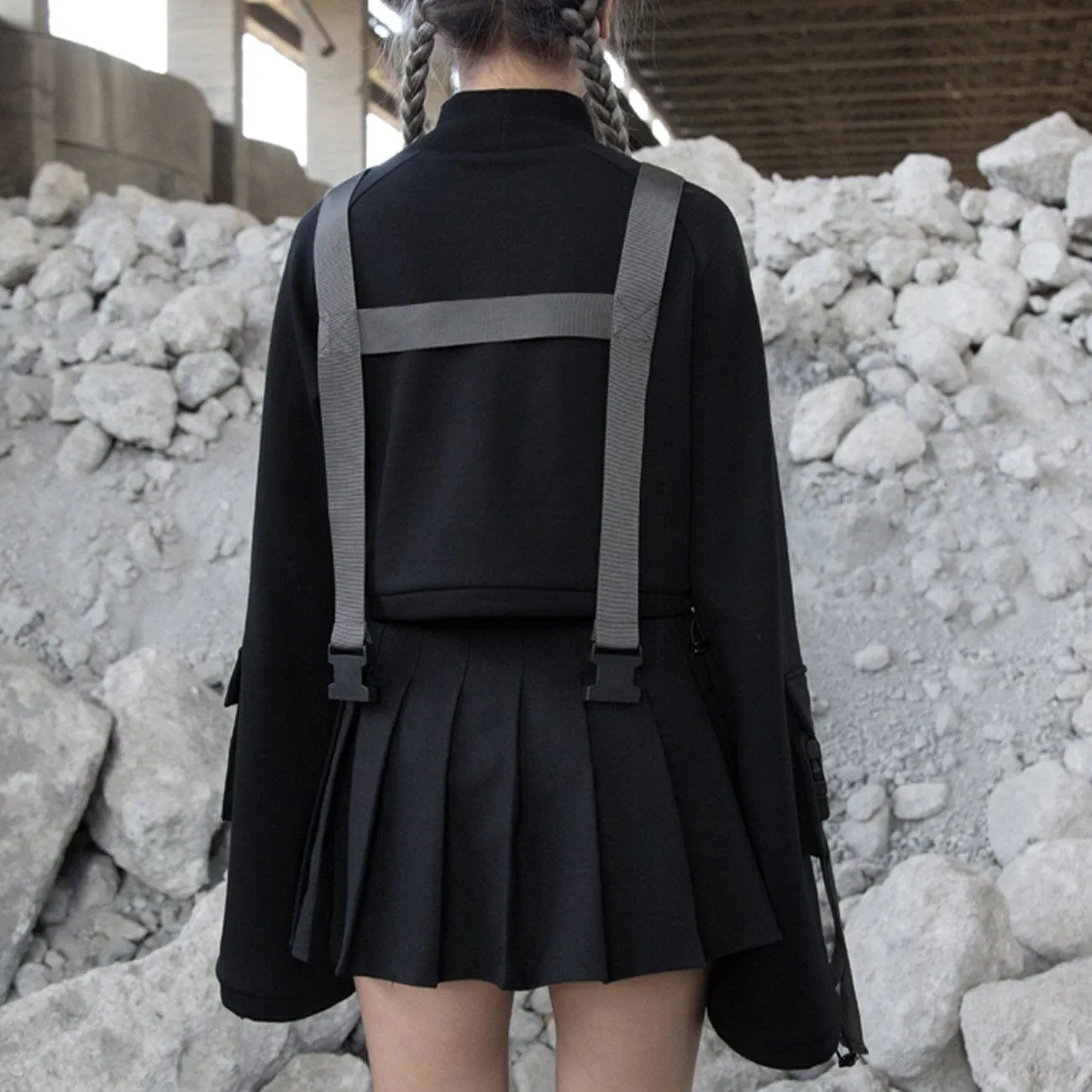 WLS Cyberpunk Ribbons Fleece Cropped Sweatshirt