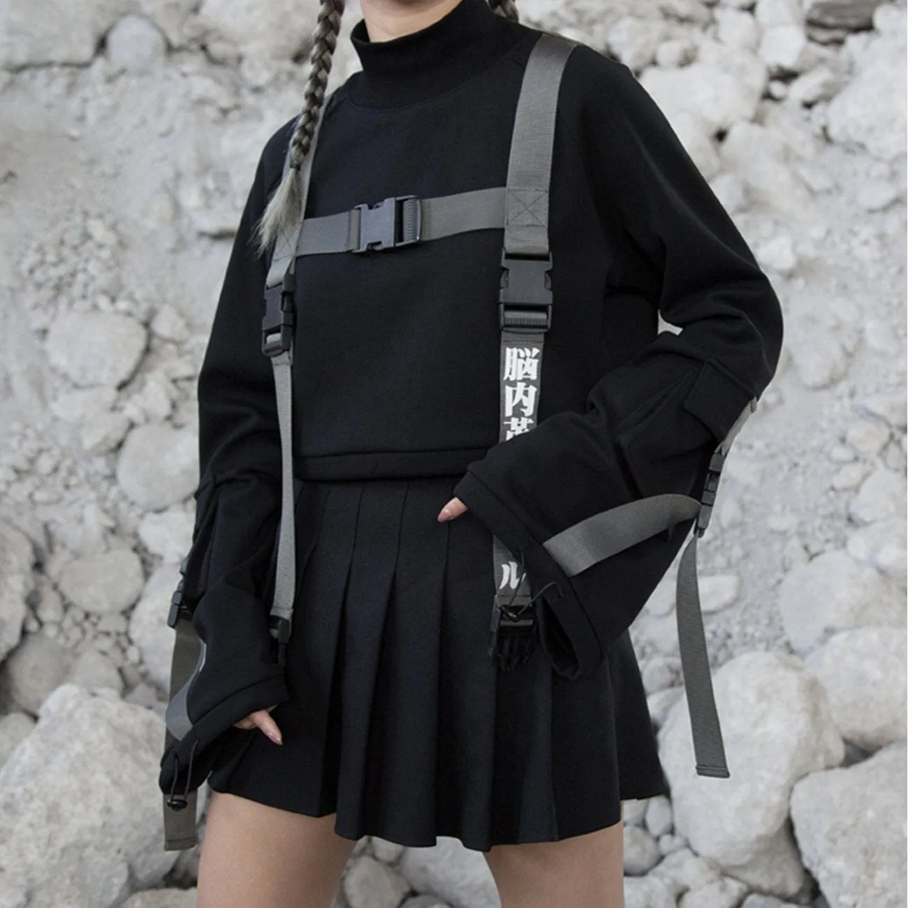WLS Cyberpunk Ribbons Fleece Cropped Sweatshirt