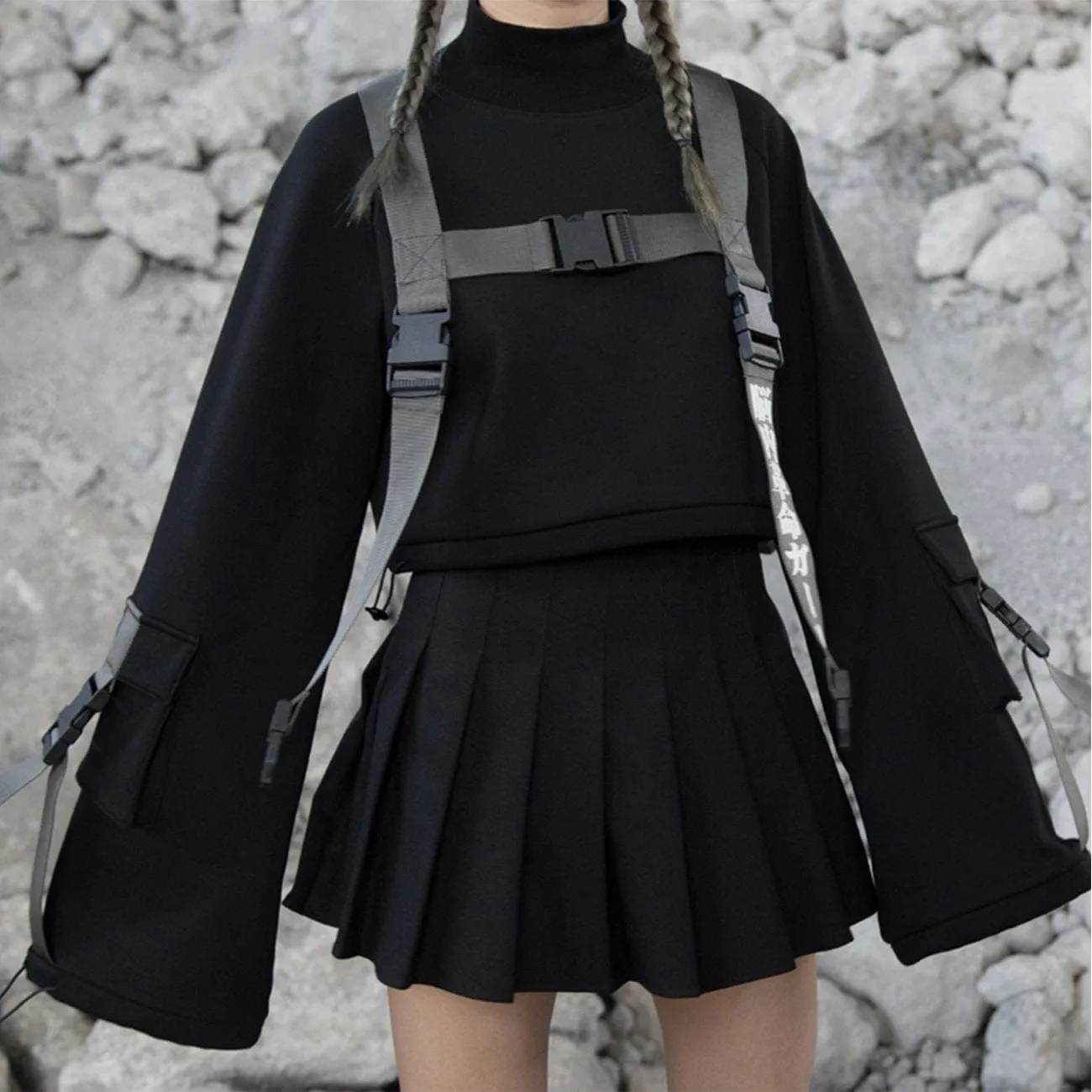 WLS Cyberpunk Ribbons Fleece Cropped Sweatshirt