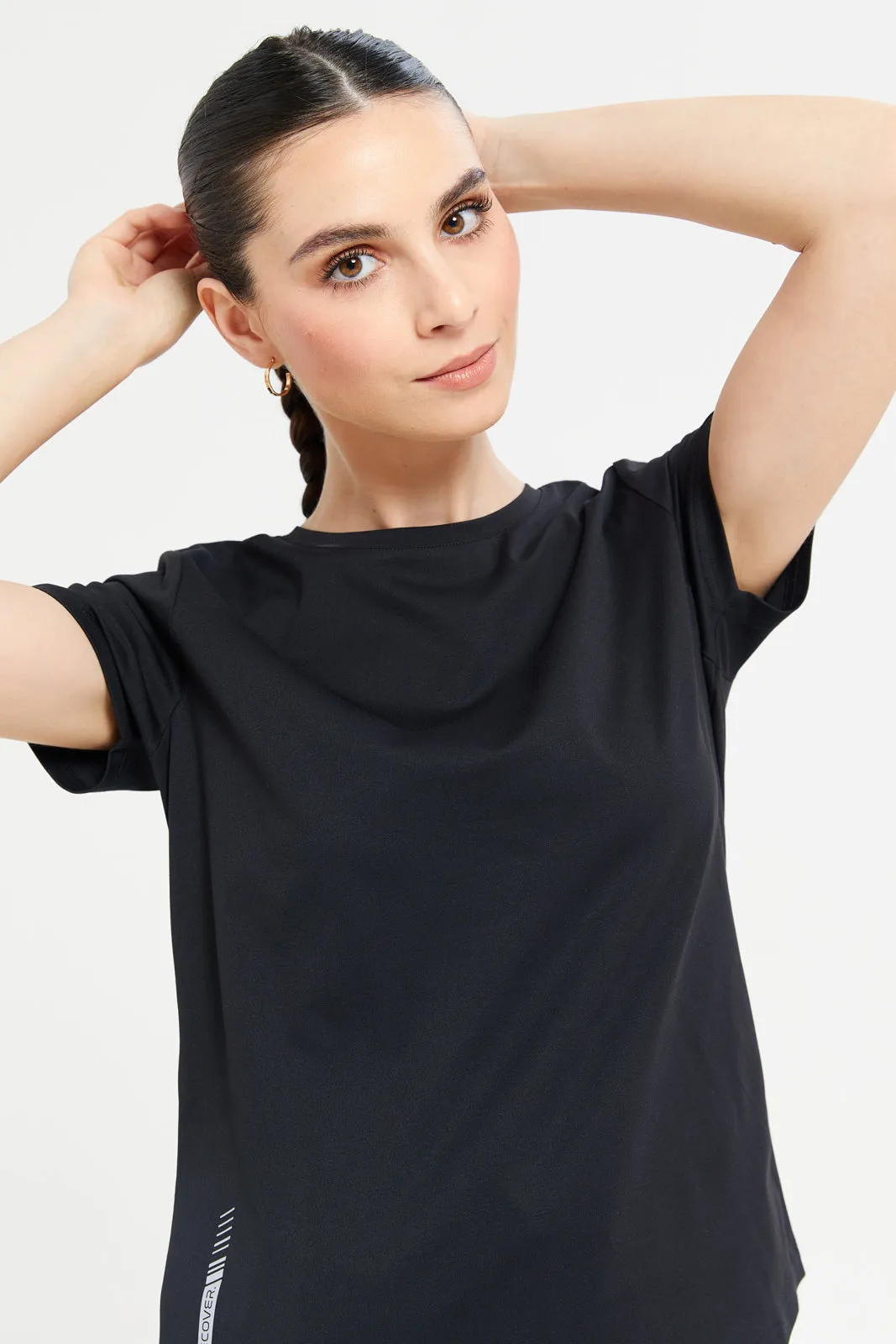 Women Black Soft Touch Active T-Shirt