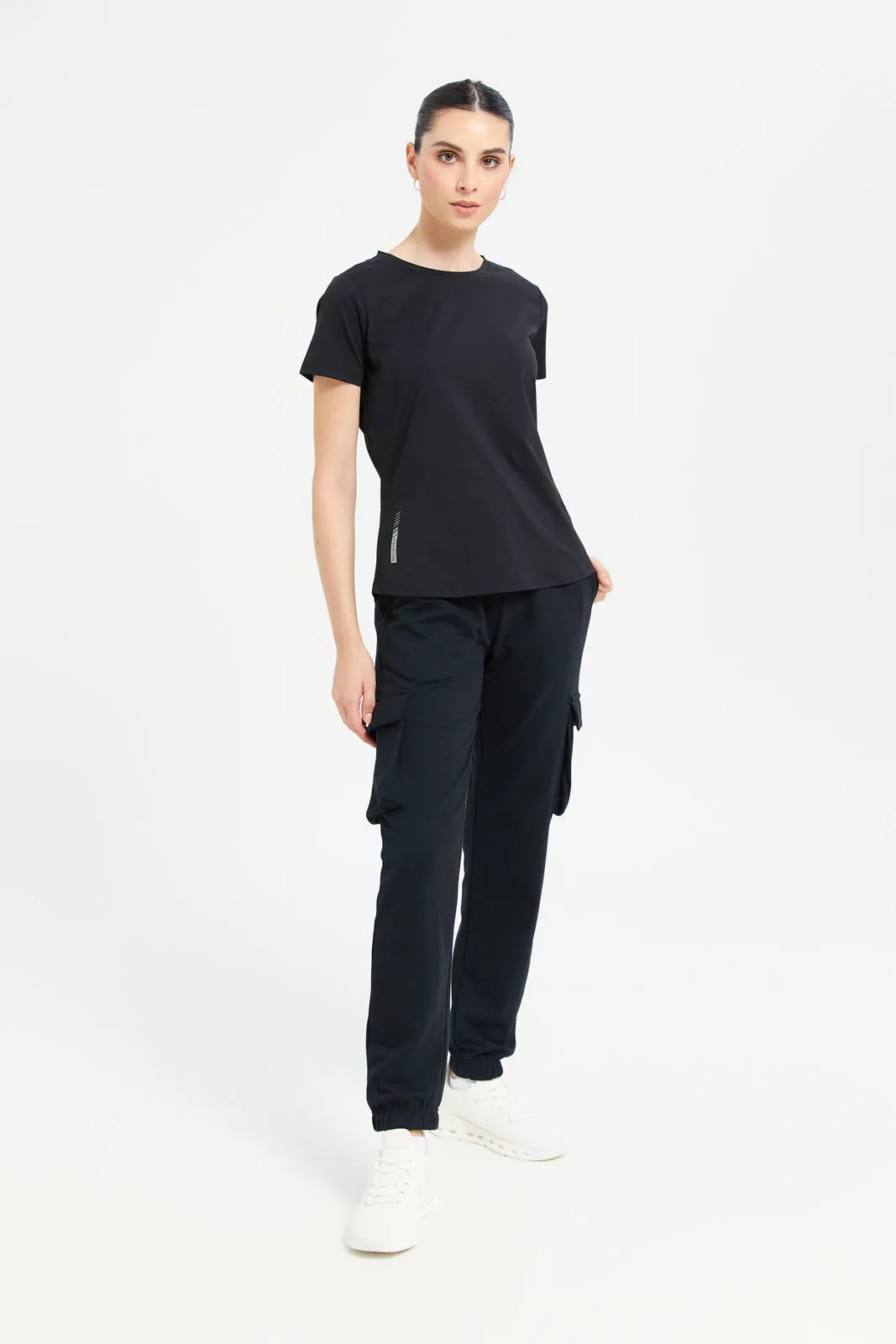 Women Black Soft Touch Active T-Shirt