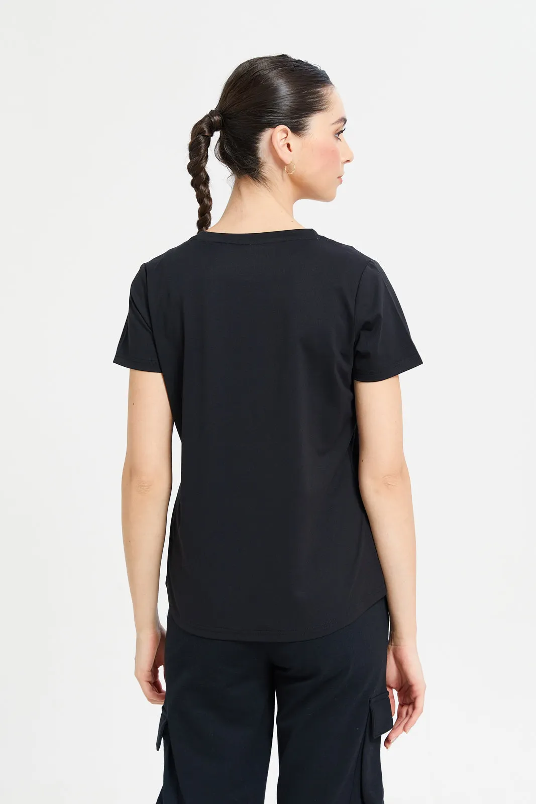 Women Black Soft Touch Active T-Shirt