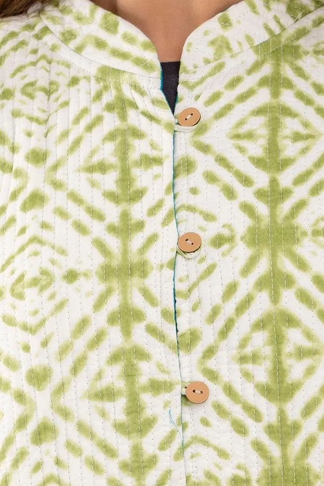 Women Printed Lightweight Cotton Quilted Light Green Jacket - SHKL1018