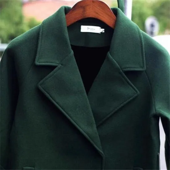 Women Short Woolen Coat Belt Jacket
